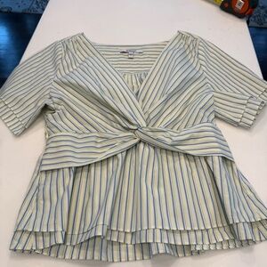 Derek Lam 10 Crosby Caspien Striped Twist-Front Peplum Blouse Sz 8 NWT